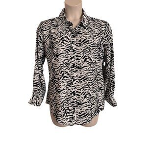 Liverpool Graphic Animal Print Size PXL Petite Black White Polyester NWT Button